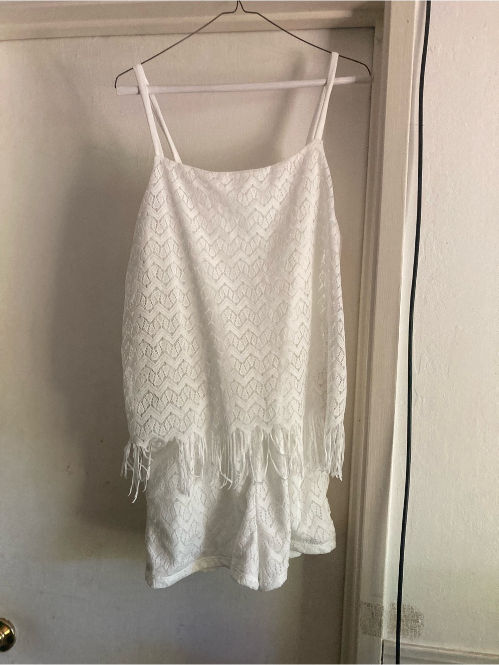 White Lace Fringe Romper Jumpsuit - Sleeveless